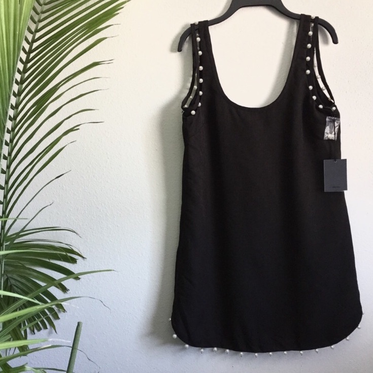 Nbd | Distance Pearled Mini Scoop Dress In Black